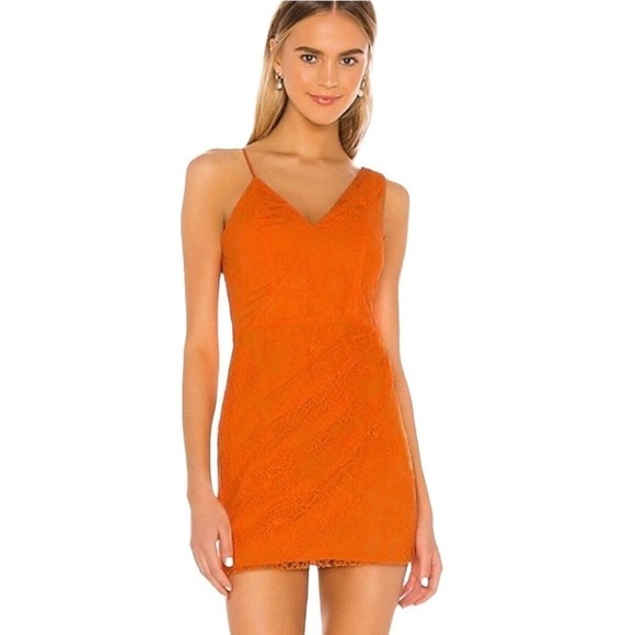 Michael Costello X Revolve Lace Mini Dress Women Size Large‎ Orange Sleeveless - Picture 1 of 14